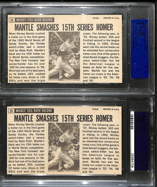 Lot of (2) 1964 Topps Giants PSA Graded 7 & 8 Mickey Mantle Cards 